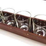 Carl Auböck II drinking glass holder, leather and brass, Austria 1950s