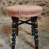 Tabouret Napoléon III ancien – XIXe siècle – Bois laqué noir, décor doré