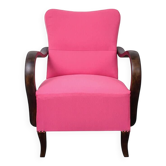 Paire de fauteuils Art Déco roses en tissu et bois, années 1920, restauration complète