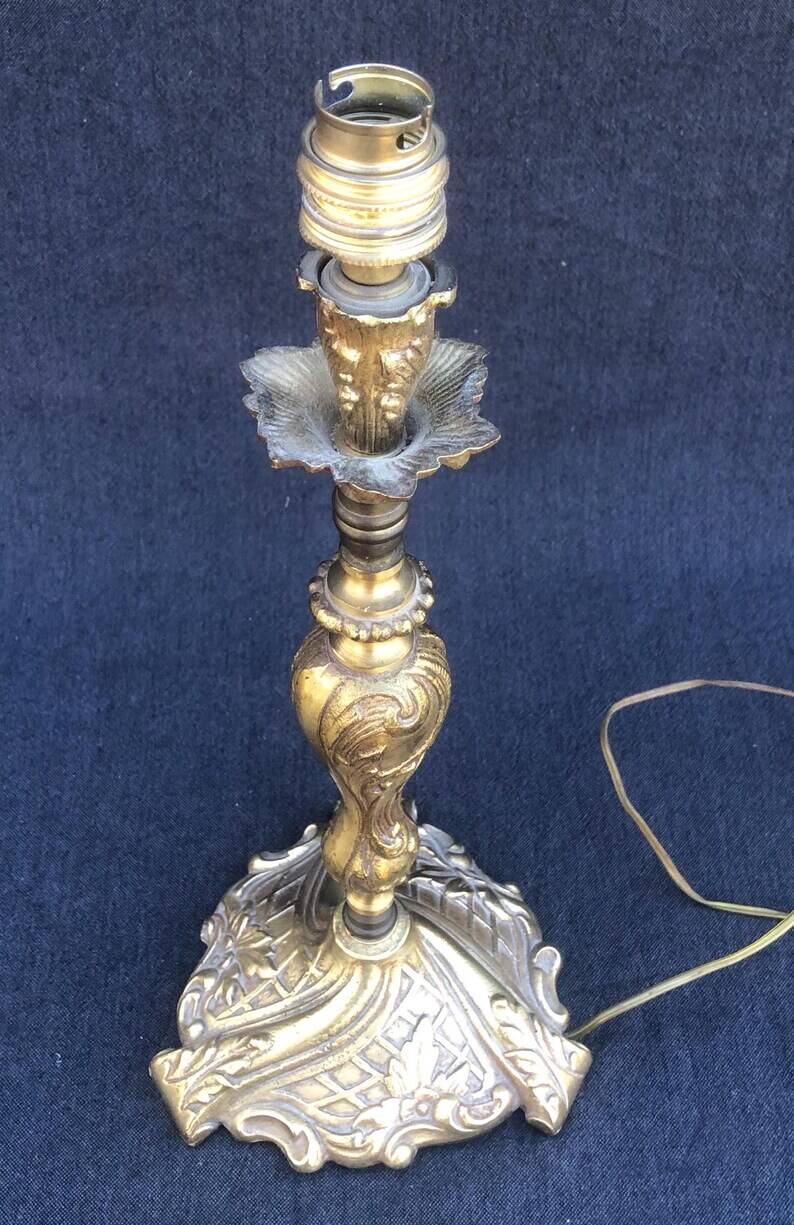 French Bronze Brass Table Lamp: Louis XV Style Vintage Lighting
