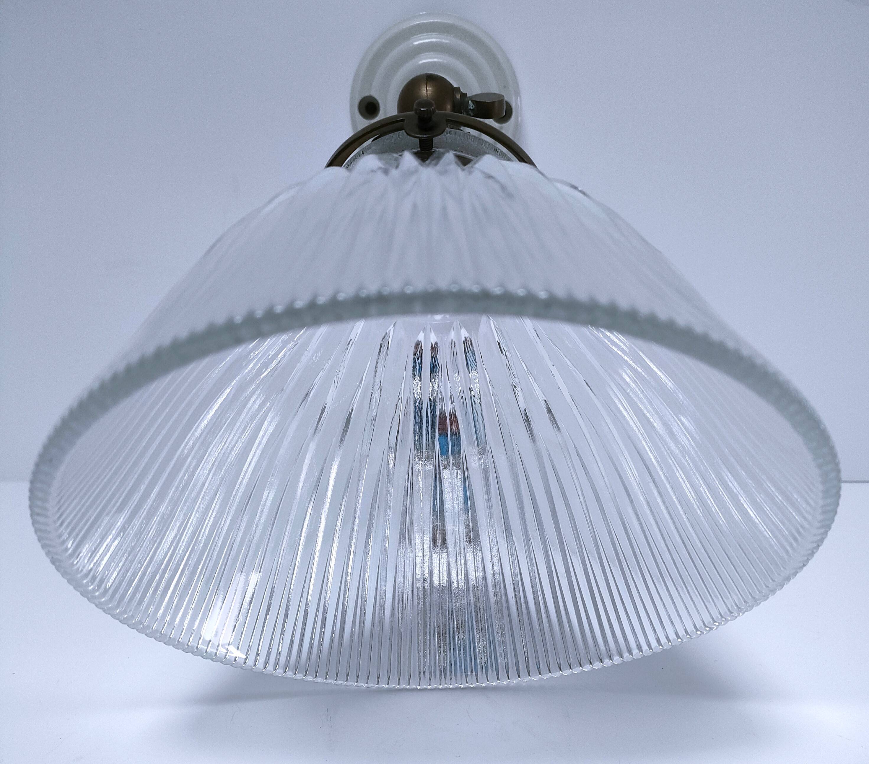 Articulated wall light glass Holophane brass porcelain