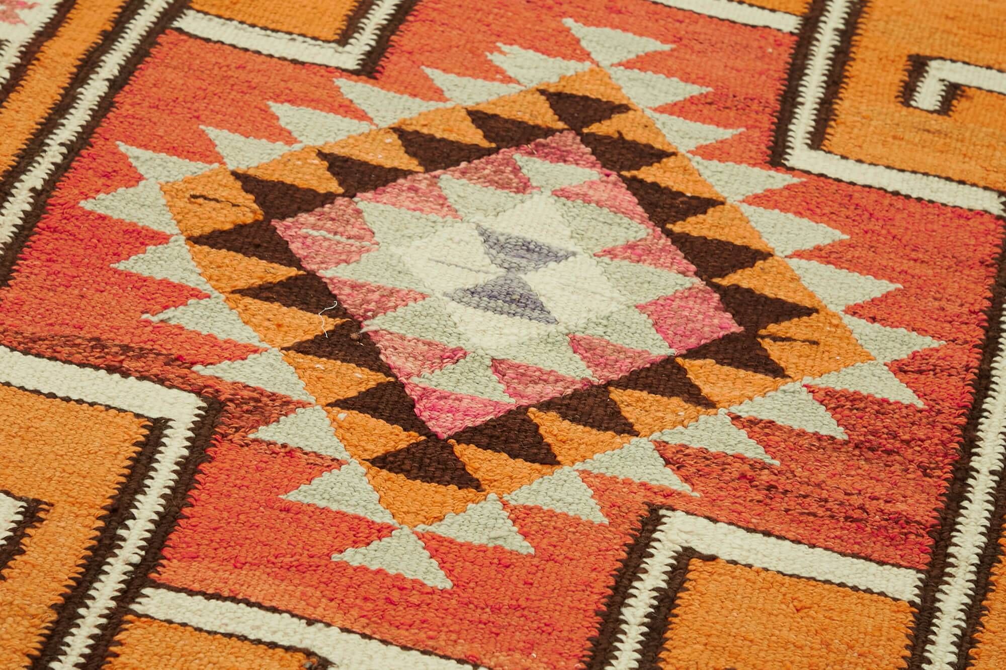 Turkish Handwoven Vintage Herki Kilim 98 cm x 322 cm