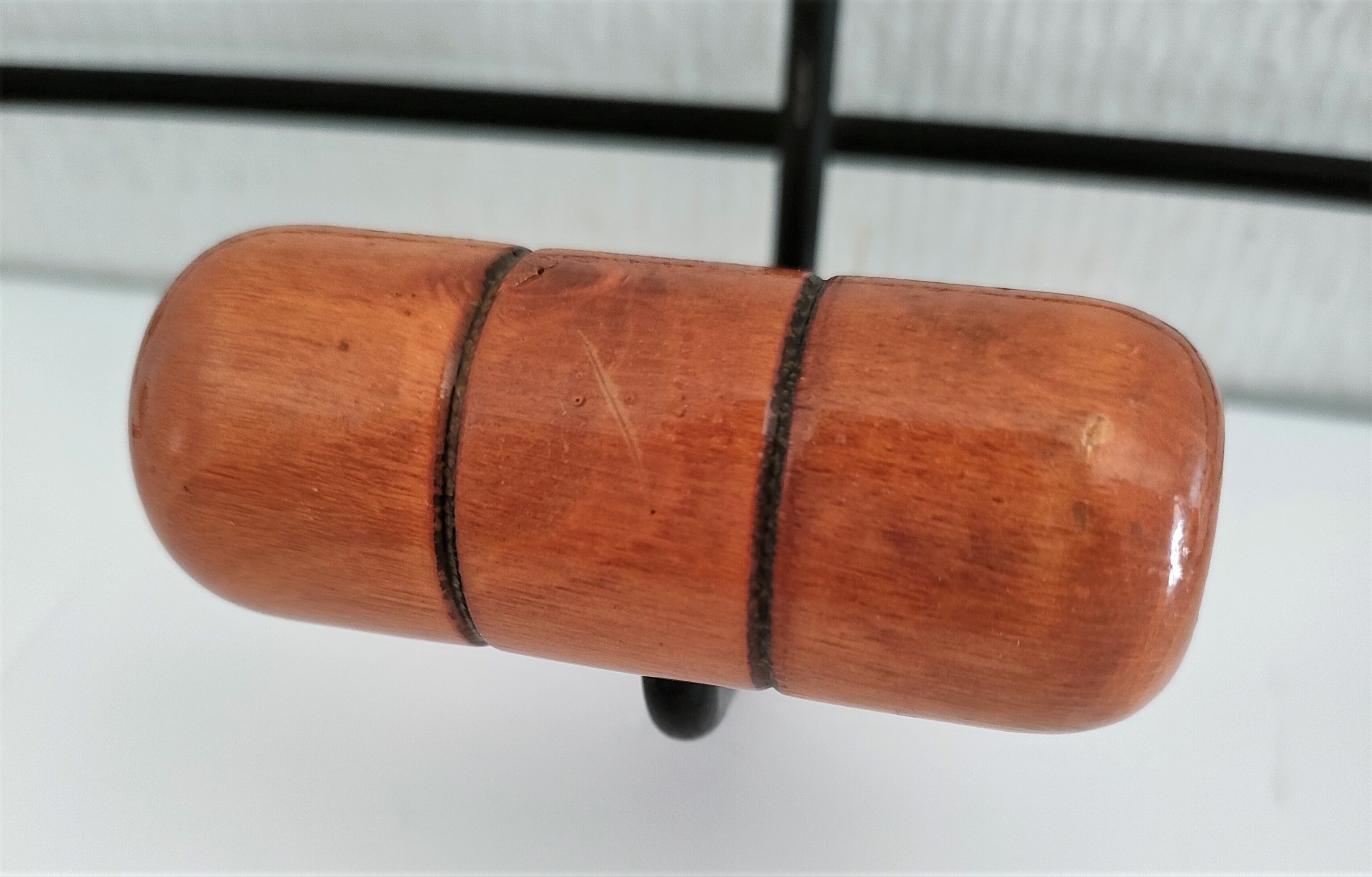 Modernist wall-mounted coat rack in metal and wood, 60s design