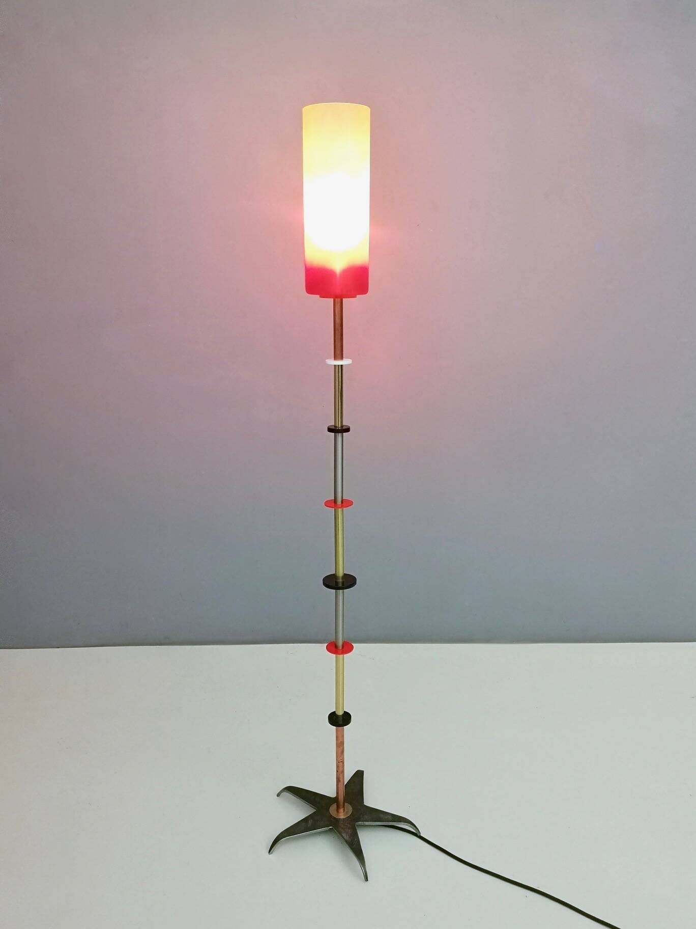 Orange Glass, Brass, Copper and Metal Floor Lamp by Carmelo La Gaipa, 2019