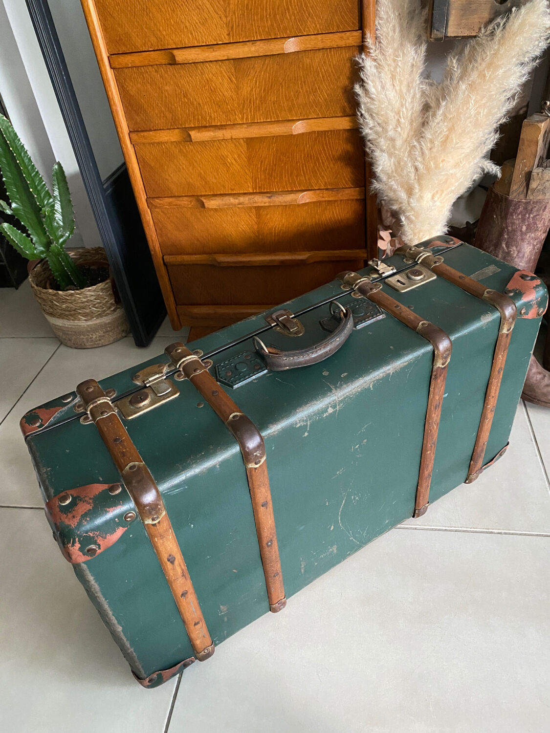Old vintage travel trunk