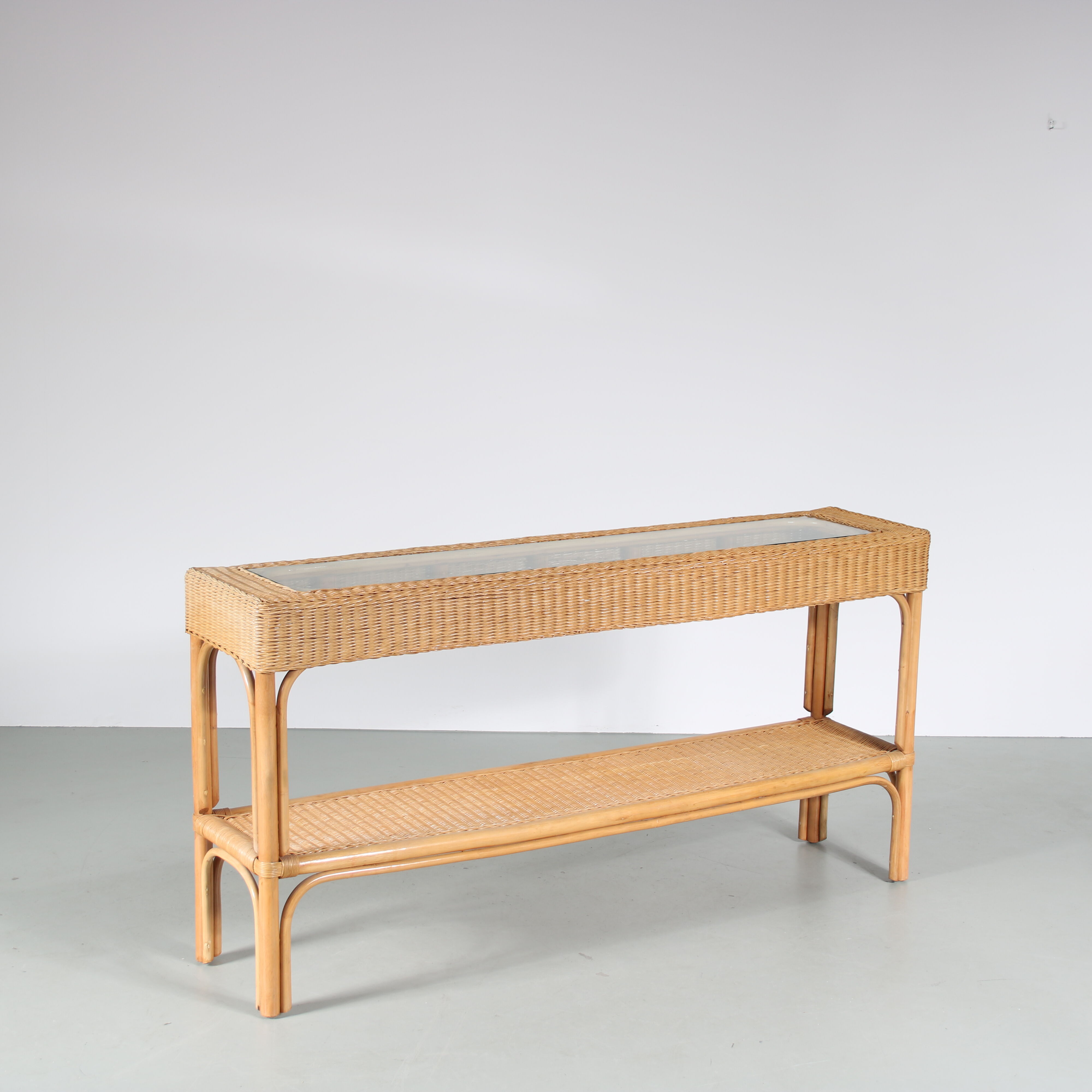 1970s Wicker with bamboo console table from italy
