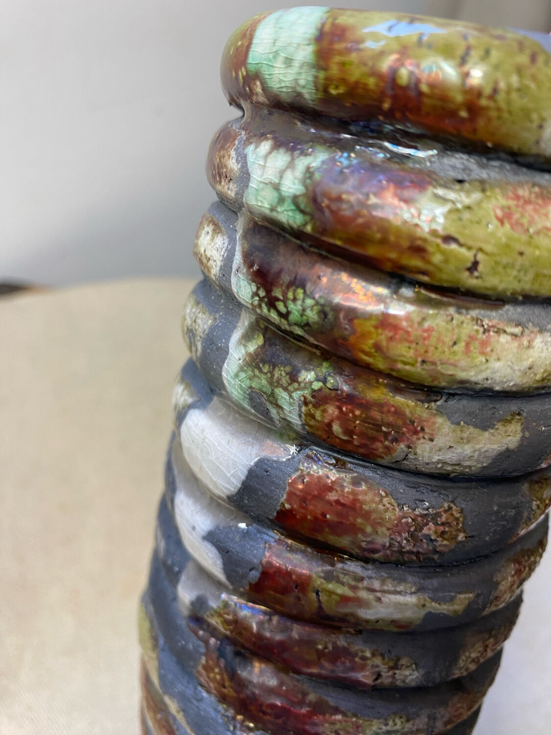 Raku ceramic tubular vase