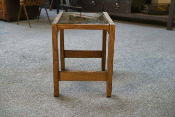 Solid oak side table with fabric decoration top