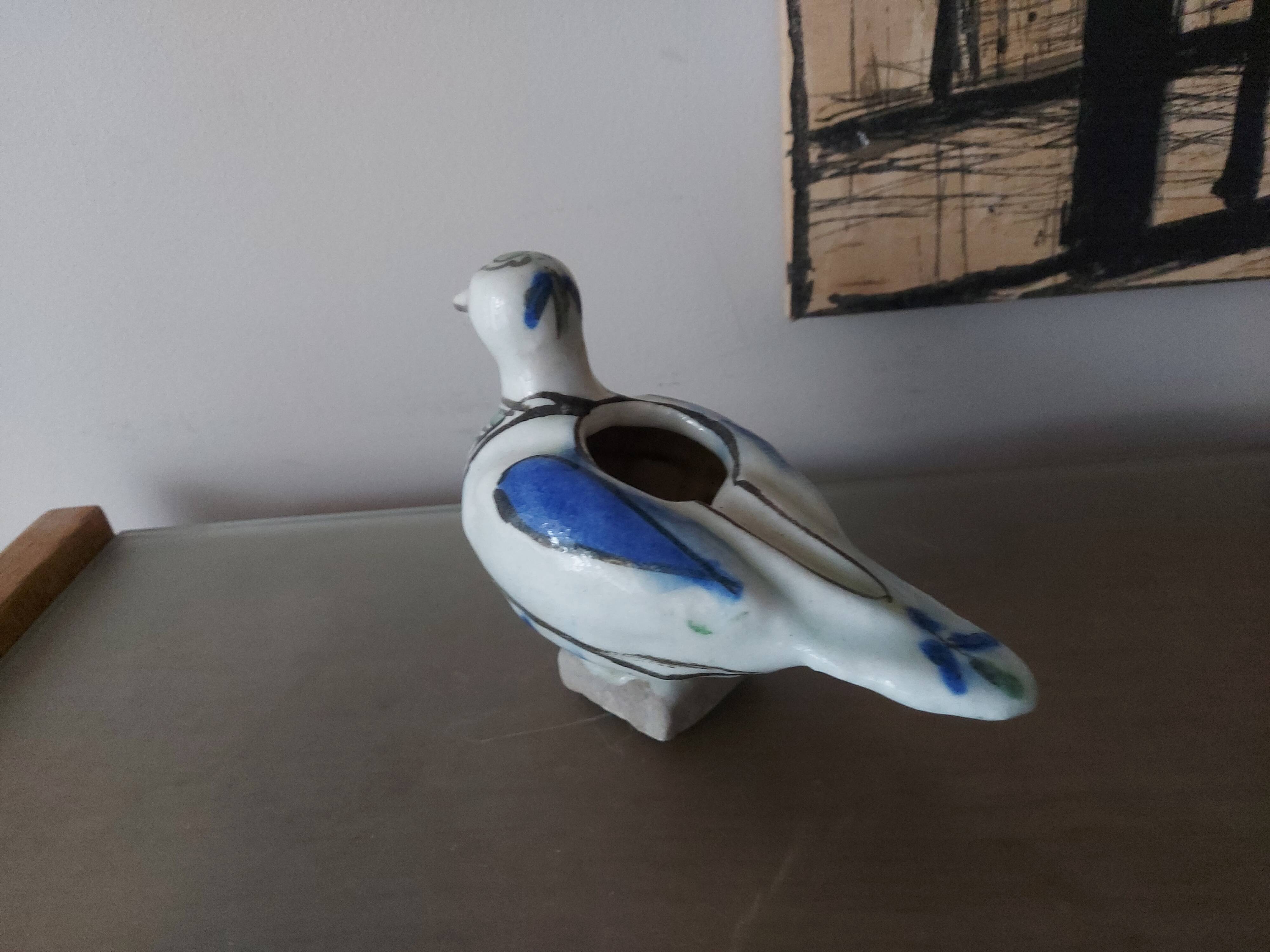 Cendrier oiseau en céramique émaillée