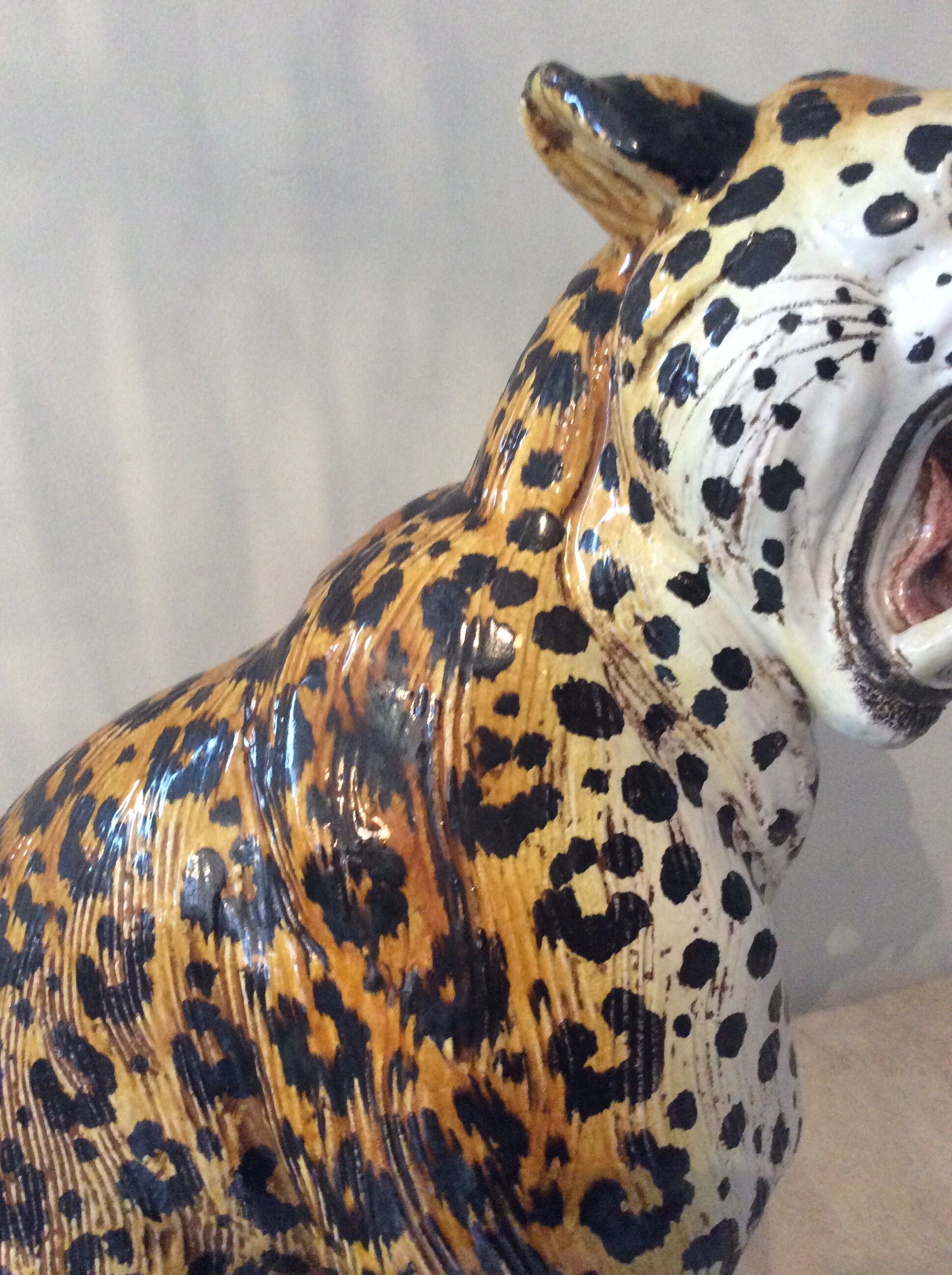 Enamelled terracotta leopard from the 60s Italy