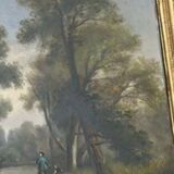 Large old painting landscape river – oil on canvas late 19th century – framed