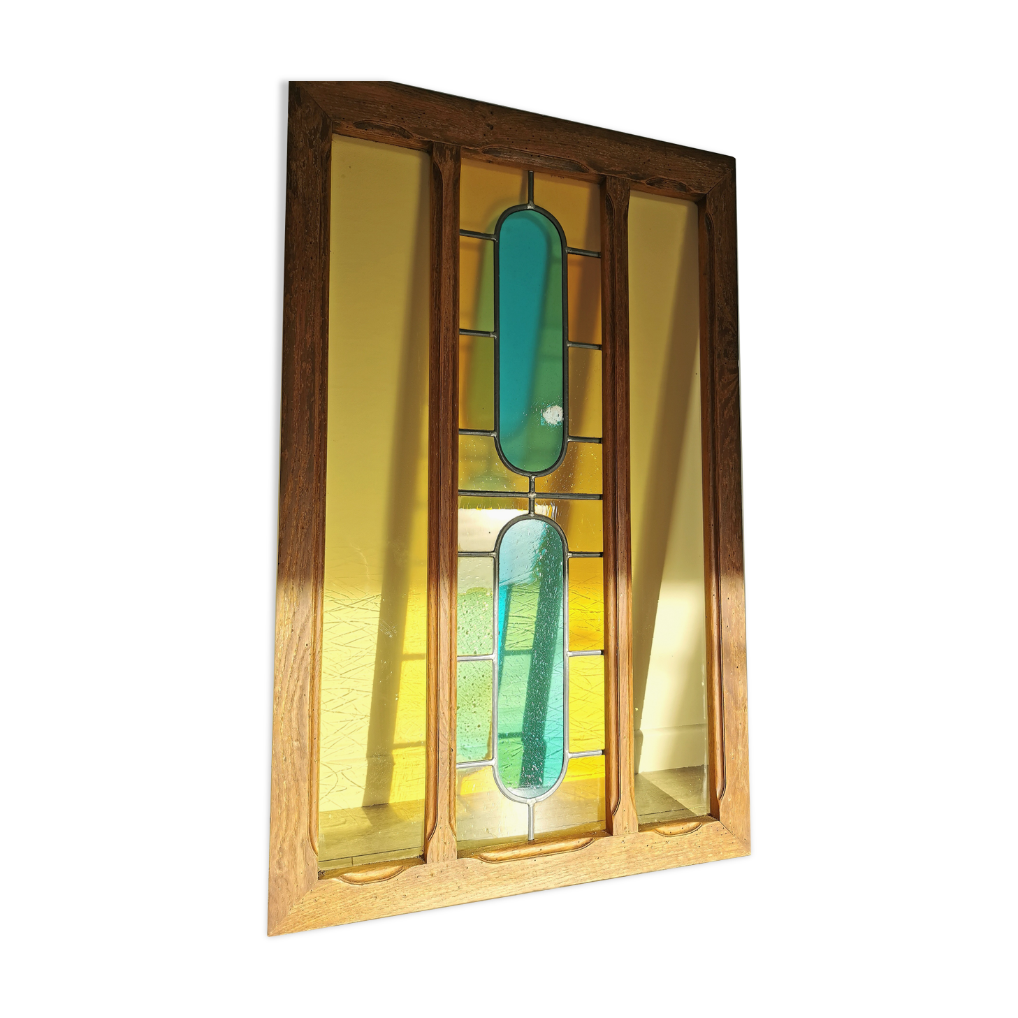 Stained glass window with framing