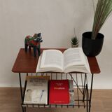 Table basse stringboard vintage teck et fils d'acier Longeur 50cm 1950 Suède