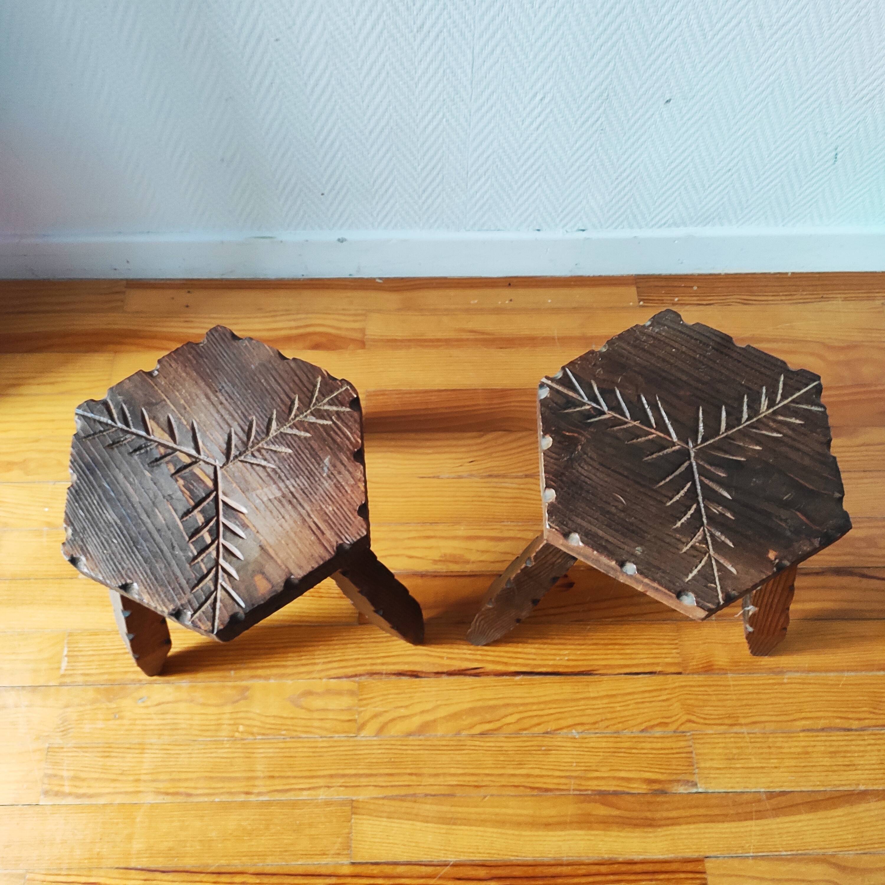 Pair of brutalist tripod stools 1955/60