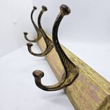 Solid teak coat hook with 3 double cast iron hooks
