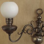 Vintage French silvered Flemish double wall sconce with opaque white glass shade 5007.