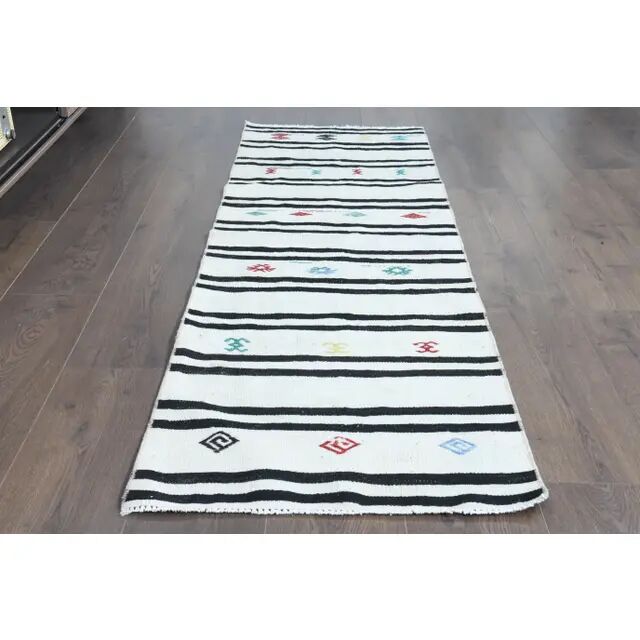 1970s Turkish Oushak Handmade Wool Cotton White Runner Rug 59x183