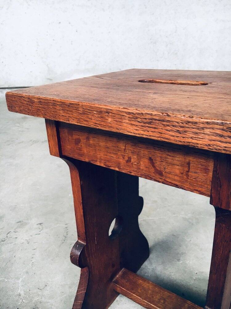 Amsterdam School Design Oak Handle Stool, Netherlands, 1920s