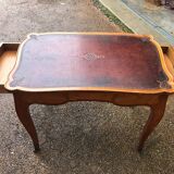 Desk, writing table with old glazed leather top
