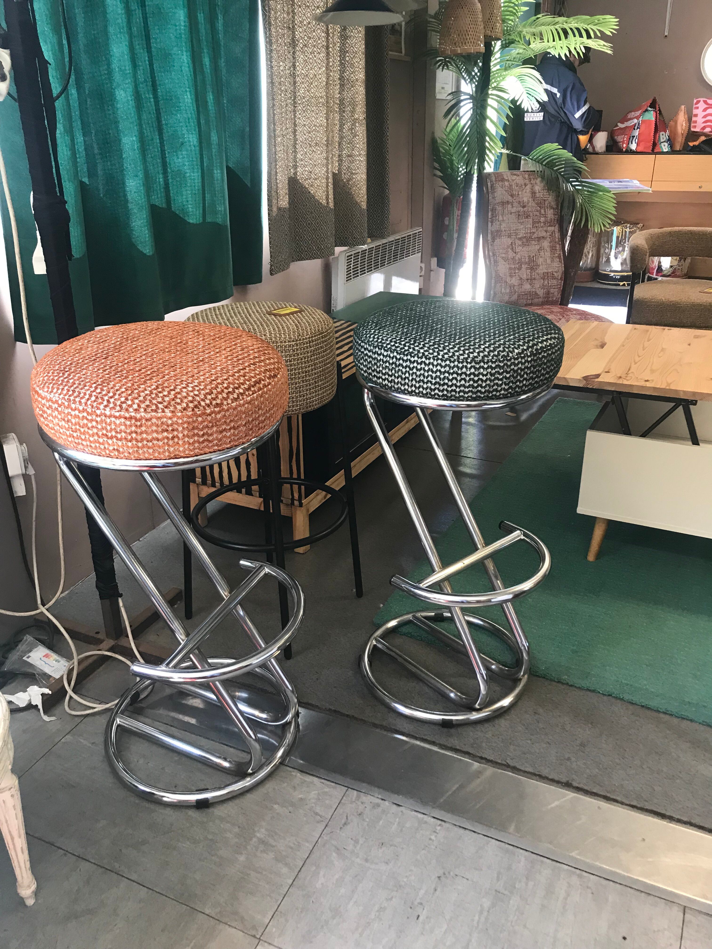 Vintage 80s green metal bar stool.