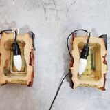 Pair of brutalist wall light in cut glass by Jean Simon Labret