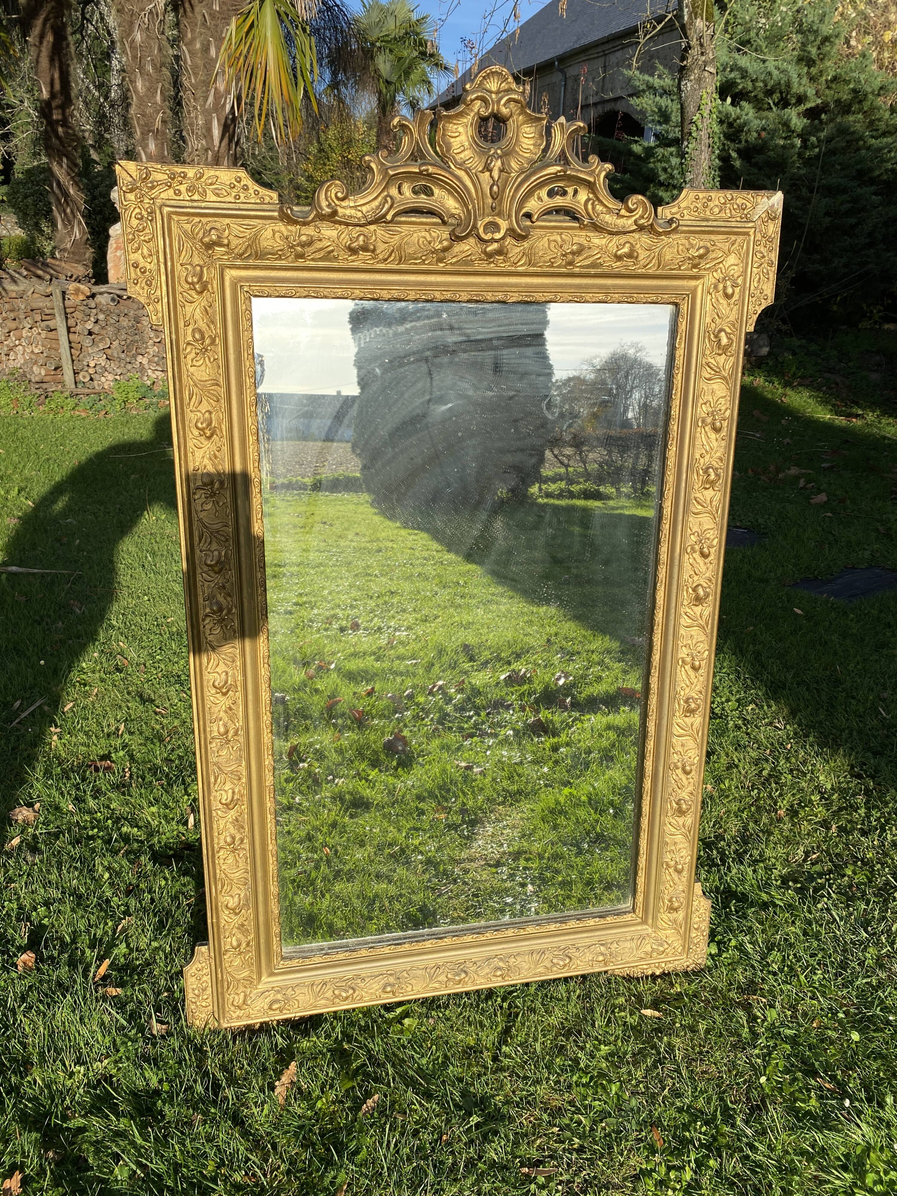 Large antique mercury-gilded mirror from the Napoleon III period