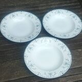 Three soup plates in opaque iron earth porcelain Moustier cluny KG model Victoria