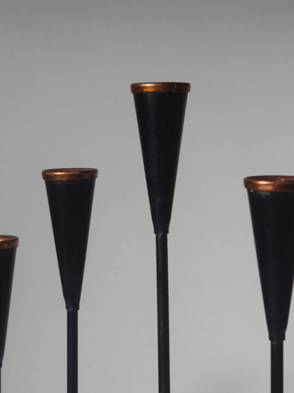 Gunnar Ander Black Metal And Copper Candelabra, For Ystad Metall, 1960s