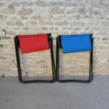 Pair of folding armchairs from the 60s, in metal and fabric