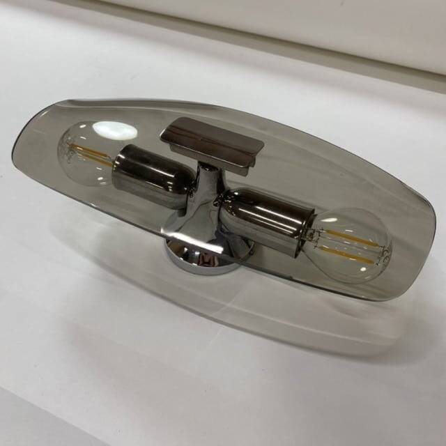 Trio of vintage chrome and smoked glass wall sconces