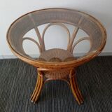 High table in rattan and wicker of the 1970s