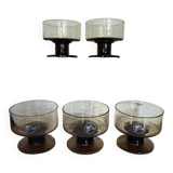 Lot de 5 coupes en verre fumé Pégase Mobil Oil