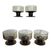 Set of 5 Pegasus Mobil Oil smoked glass cups