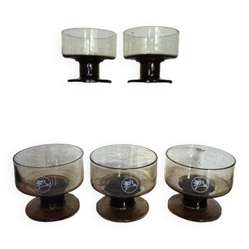 Set of 5 Pegasus Mobil Oil smoked glass cups