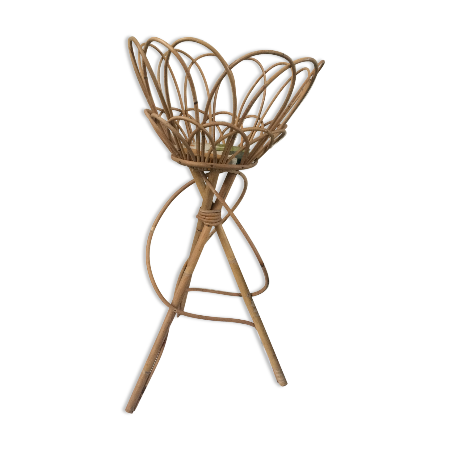 Porte plante en rotin et bambou vintage 1960