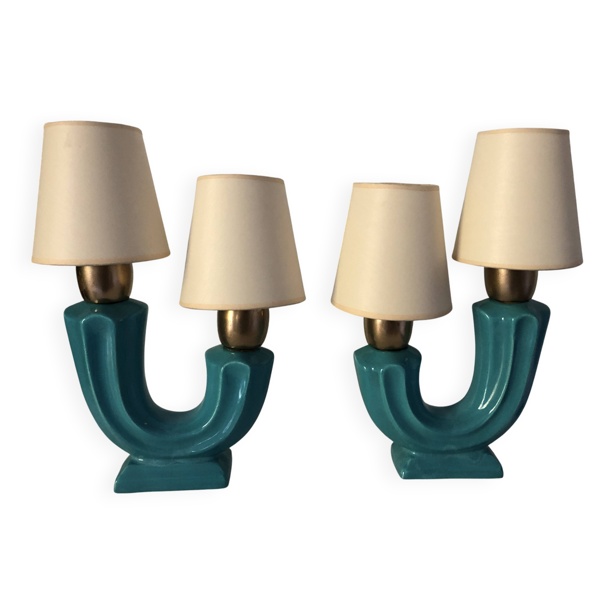 Pair of vintage 1960s double ceramic lamps