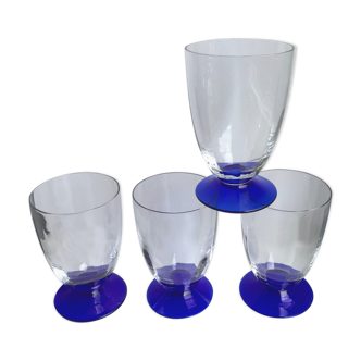 Set of 4 blue foot glasses 60/70s