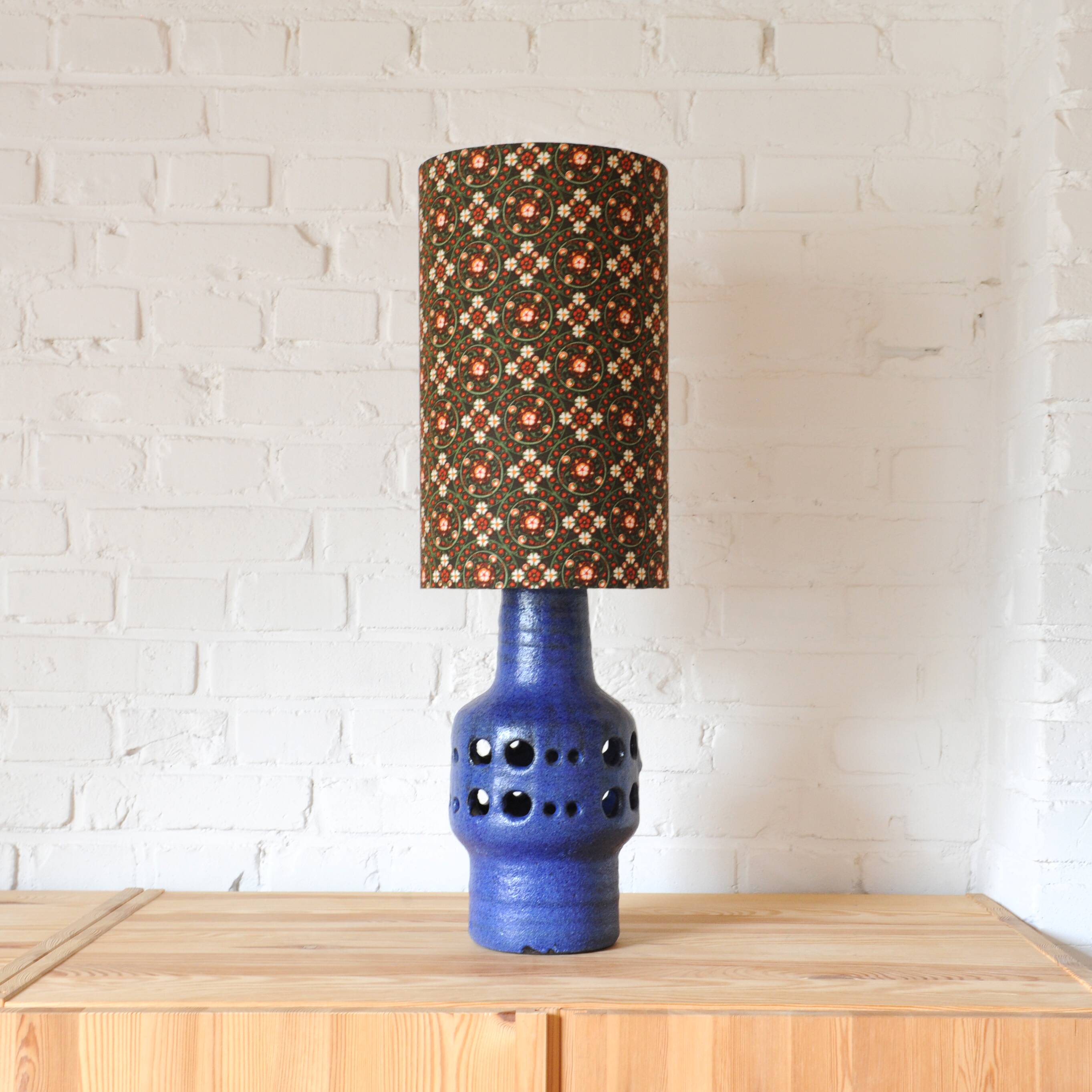 Vintage ceramic table lamp with new handmade lampshade with original vintage fabric