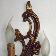 Pair Vintage French Bronze Double Wall Lights Acanthus Leaf & Flower Detail