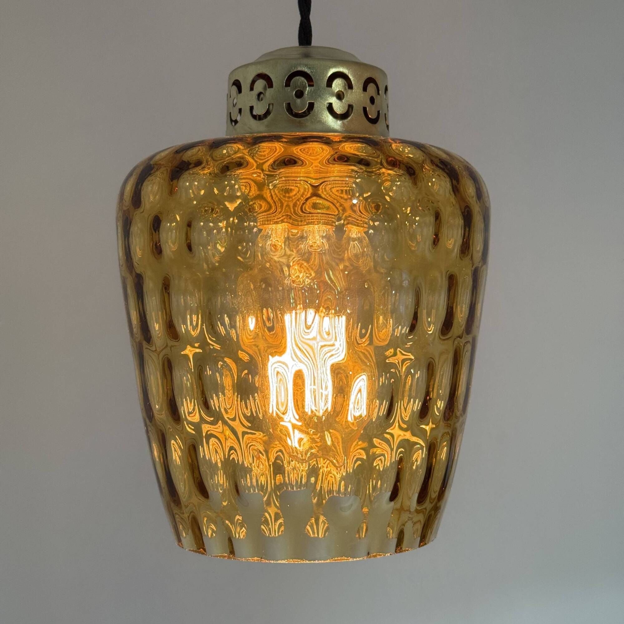 PAIR OF ANTIQUE TEXTURED AMBER GLASS SUSPENSIONS VINTAGE