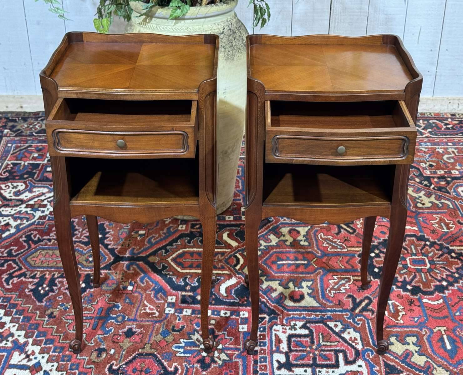 Pair of Louis XV style bedside tables in cherry wood from the 1970s.