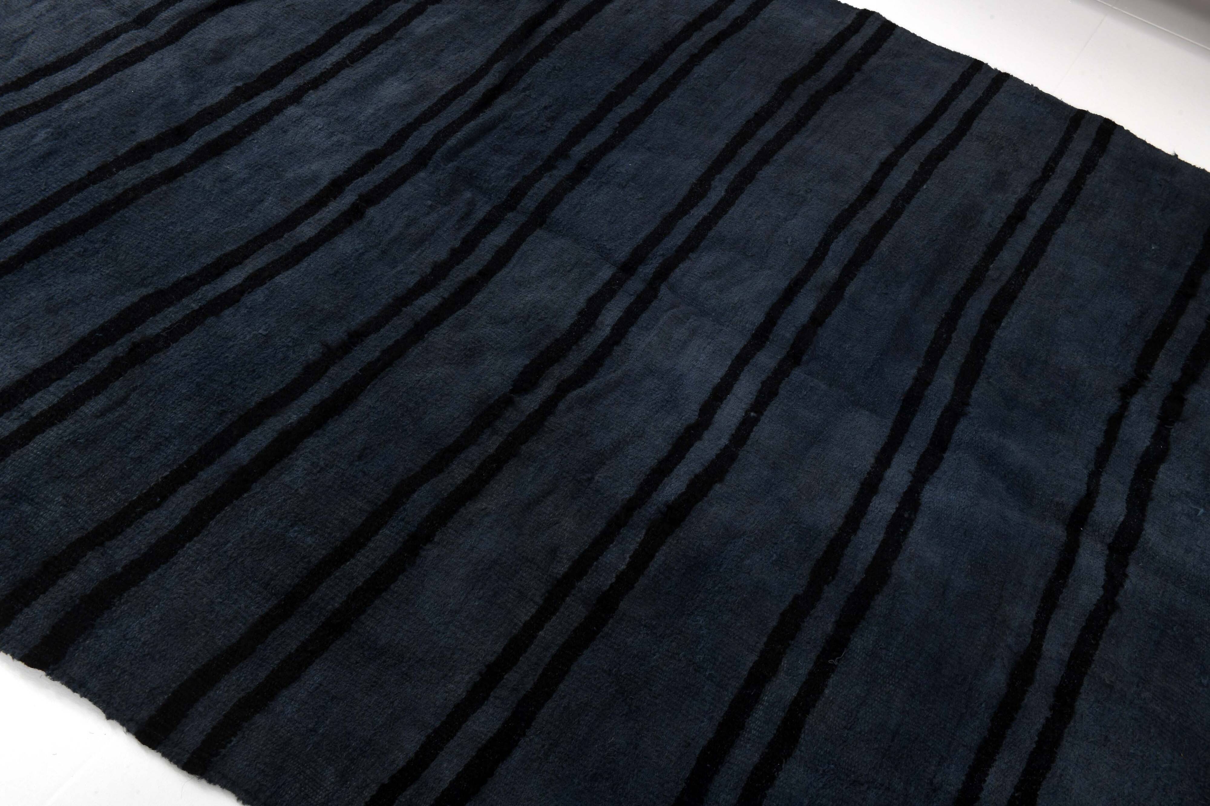 6x8 Navy Blue & Black Striped Kilim Rug, 174x240Cm
