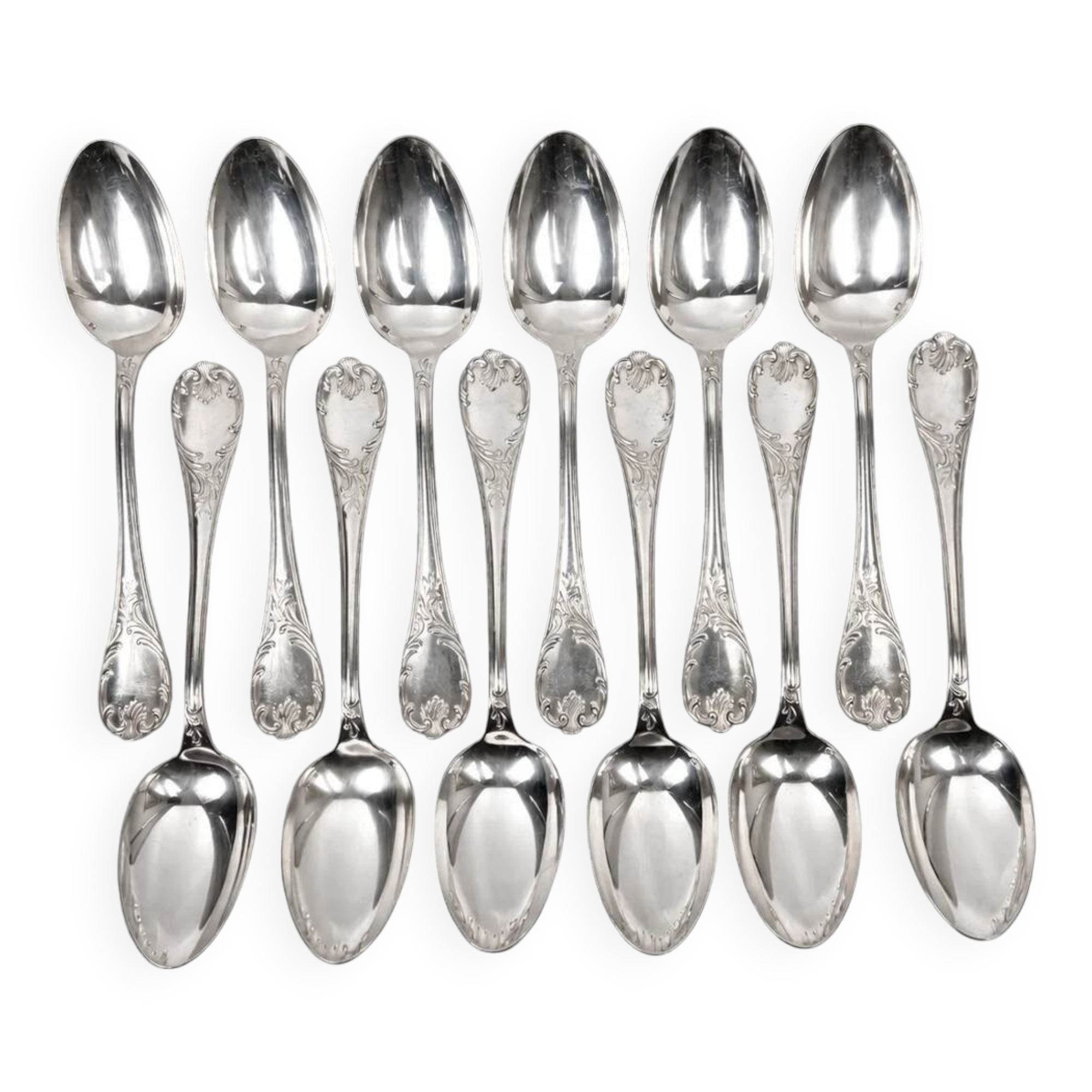 Twelve large Christofle Marly table spoons, silver-plated.