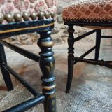 Pair of antique Napoleon III chairs in blackened wood and fabric