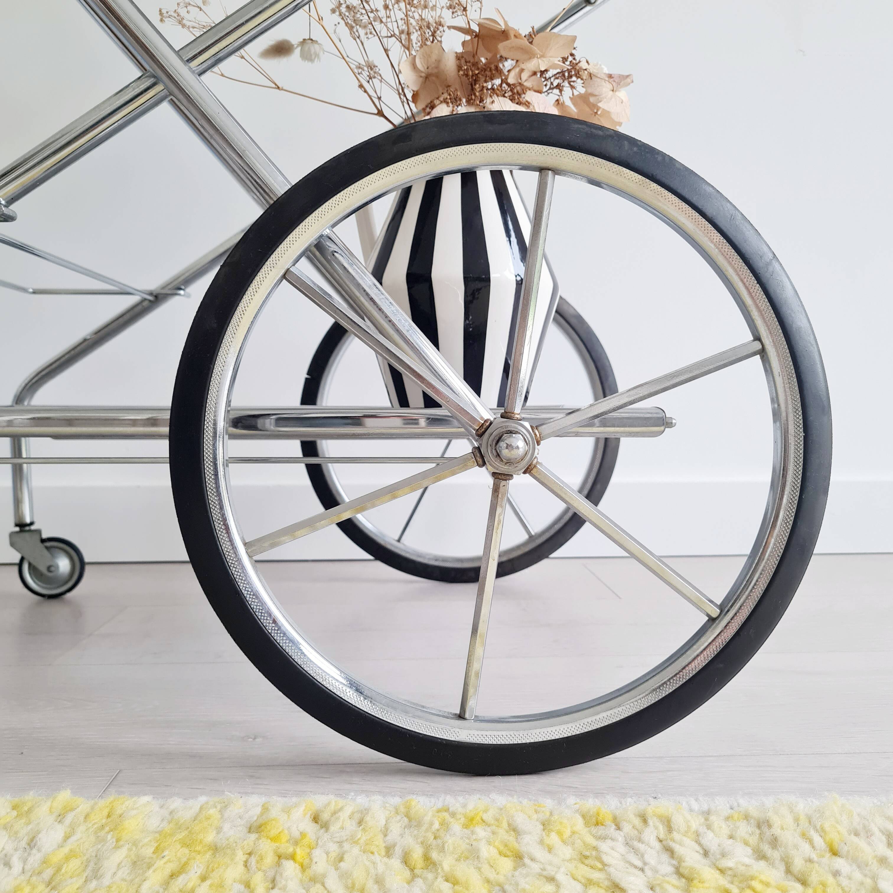 Rolling trolley - chrome and glass shelves