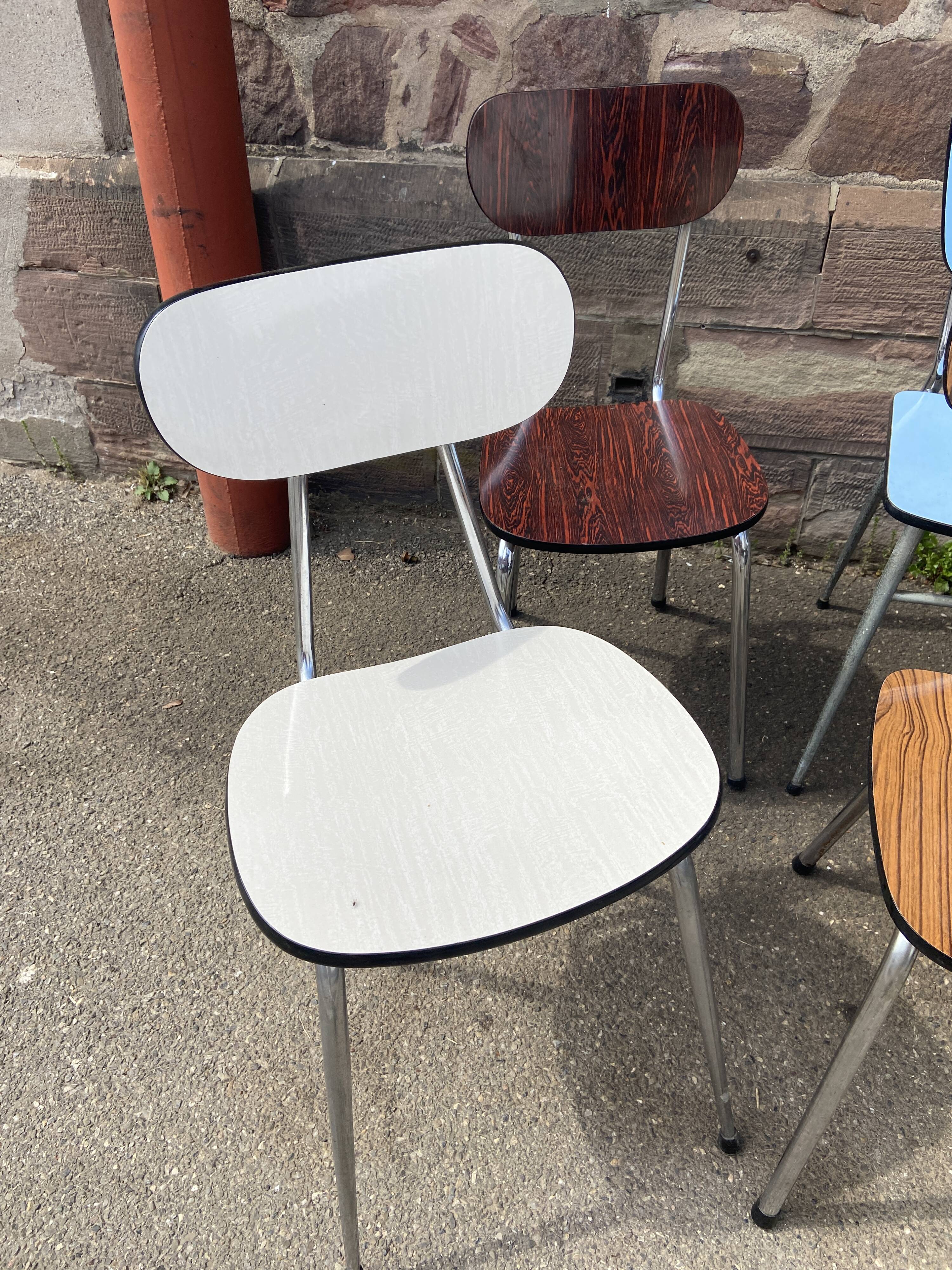6 vintage mismatched formica chairs