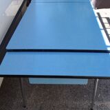 Blue formica table with extension with drawer