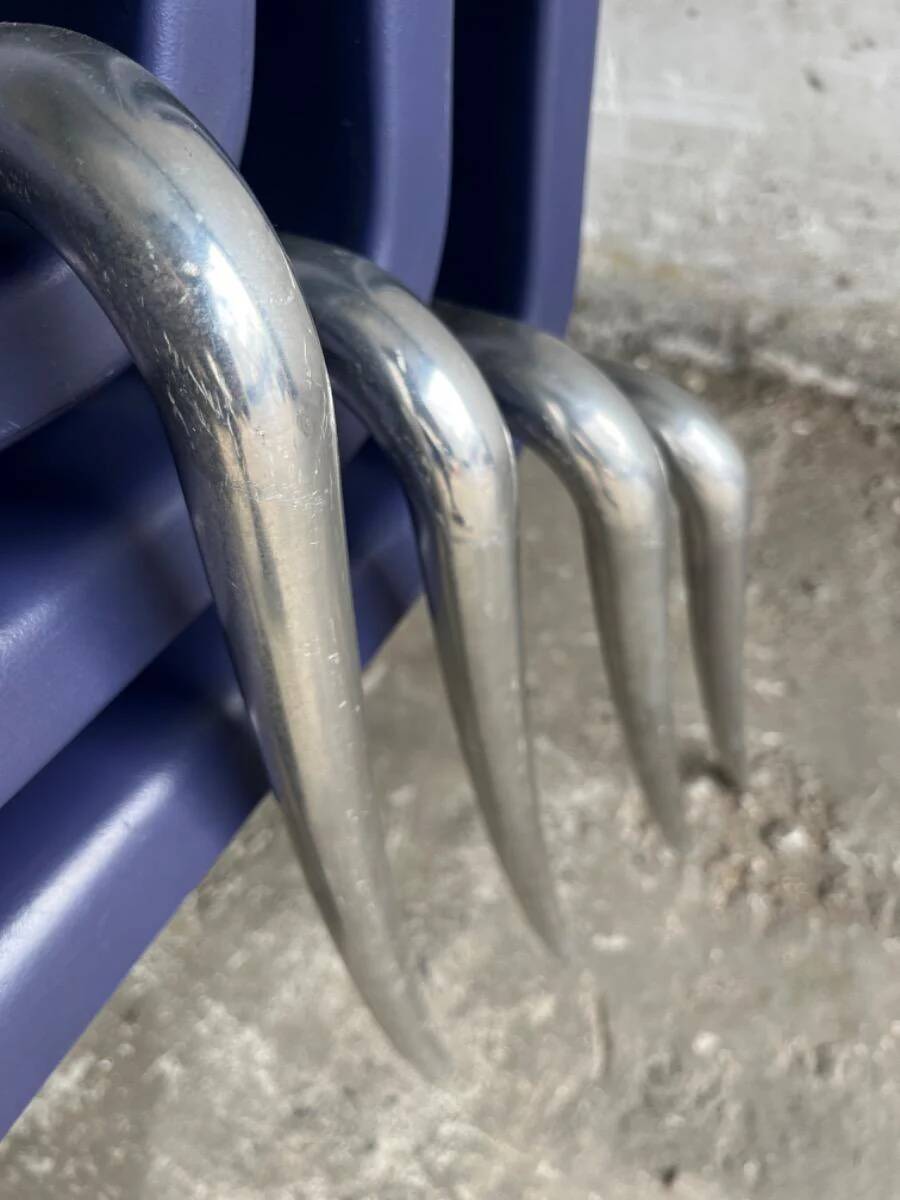 Vintage Louis XII armchair by Philippe Starck, molded blue plastic shell and metal legs