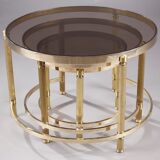 Set of three nesting coffee tables in bronze and smoked glass, 70s