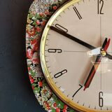 Vintage rectangular silent wall pendulum clock "FFR red flowers"